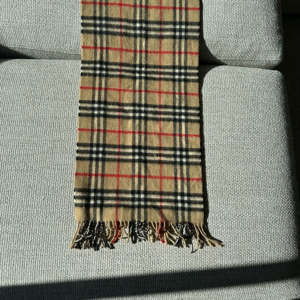 Burberry Cashmere Checkered Scarf w/ fringe